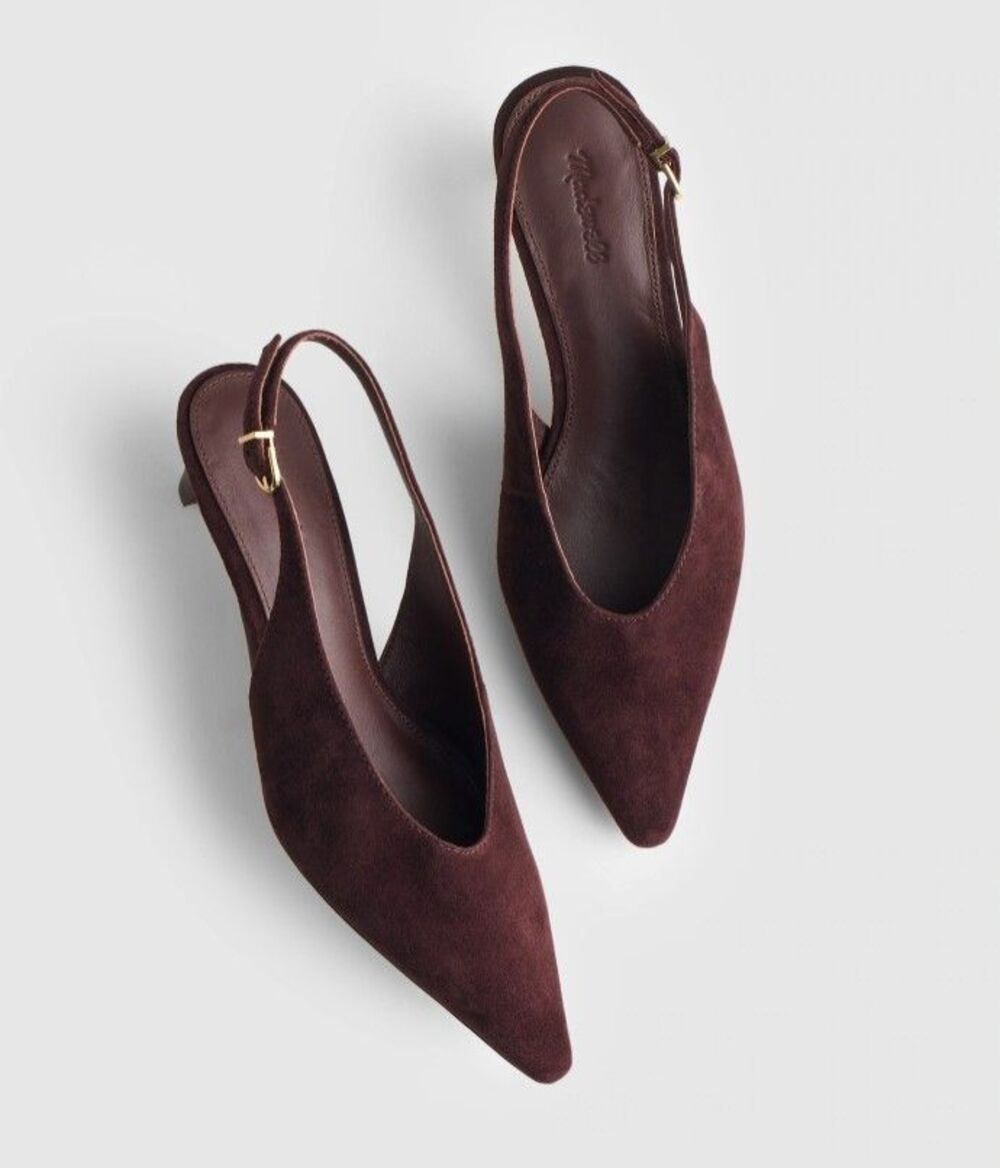 NEW Madewell Emilie Slingback Kitten Heel Suede Chocolate Raisin Size 7